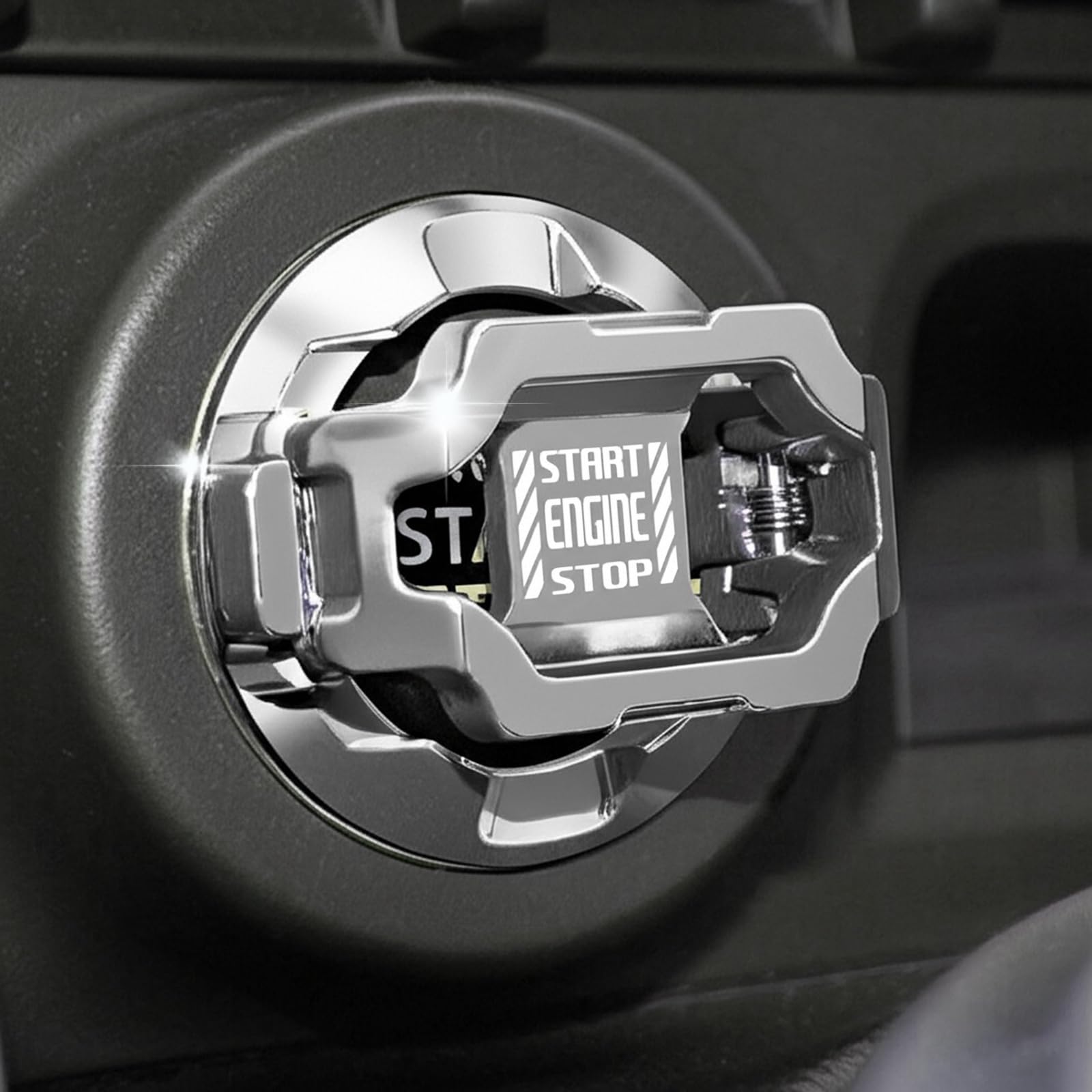 Photo 1 of ???????? | Tybasthe Push Start Button Cover, Car Engine Start Stop Button Cover Protector, Cool Car Accessories Interior Decor Sticker Motorcycle Key Ignition Switch Cover, Silver