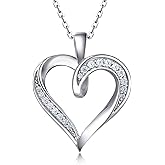 Billie Bijoux Silver Love Heart Necklace 925 Sterling Silver Platinum Plated Round CZ Woman's Jewelry Gifts for Women