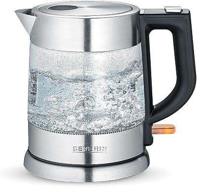 Bollitore in vetro, potente e compatto con design di alta qualità, bollitore elettrico con filtro anticalcare, acciaio inox/nero, WK 3468