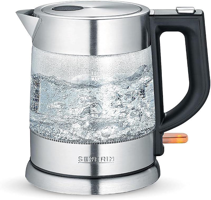 Bollitore in vetro, potente e compatto con design di alta qualità, bollitore elettrico con filtro anticalcare, acciaio inox/nero, WK 3468