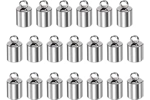HARFINGTON 20Pcs Cord End Cap 5mm ID Stainless Steel Barrel End Caps for DIY Bracelets Necklaces Tassels, Stainless Steel Color
