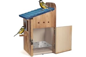 PREDIMEZA Blue Bird Houses for Outside with Gift Box - Durable Birdhouses for Outdoors with Clear View Panel & Predator Guard for Bluebird Wren Swallow Finch Chickadee Cardinal