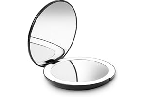 Fancii LED Lighted Travel Makeup Mirror, 1x/10x Magnification - Daylight LED, Compact, Portable, Large 5” Wide Illuminated Folding Mirror
