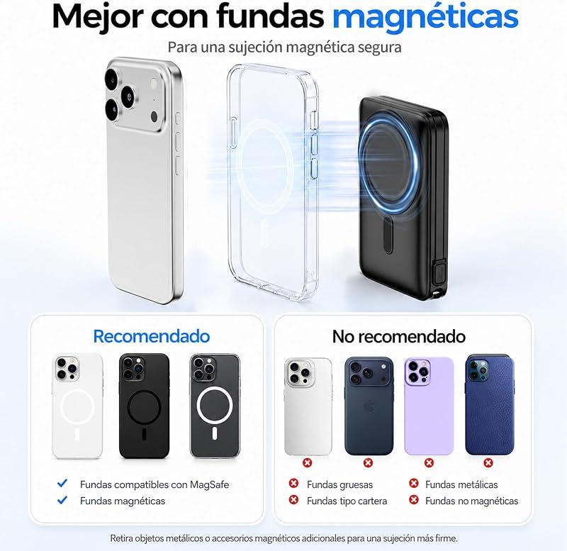 para MagSafe Power Bank iPhone, 10000mAh Batería Externa Carga Rápida USB-C — foto 6 de 8