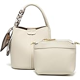 Women's small crossbody bag made of synthetic leather, mini bucket style shoulder bag with scarf, detachable shoulder strap