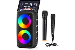 Cinolink Bluetooth Speaker,Karaoke Speaker with 1 Wireless Microphone and 1 Wired Mic,Colorful LED Lights,TWS Pairing, Portable Karaoke for Adults with Rechargeable, AUX/USB Support for Home Outdoor