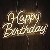 Happy Birthday Neon Sign for Wall Decor,Led Happy Birthday Neon Light Sign,USB Powered Dimmable Light Up Sign for Birthday Party Backdrop Decoration, Warm White, 16.5x9.8 inch
