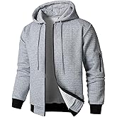 HOOD CREW Men’s Jacquard Plaid Long Sleeve Lightweight Zipper Hoodie Sweatshirt Jackets