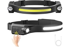 AlpsWolf LED Headlamp Rechargeable, 2 XPE LED and COB LED Head Lamp, Sensor Mode, 260° Wide Beam, IPX4 Waterproof, Rechargeable Headlight for Camping Accessories (2 Pack)