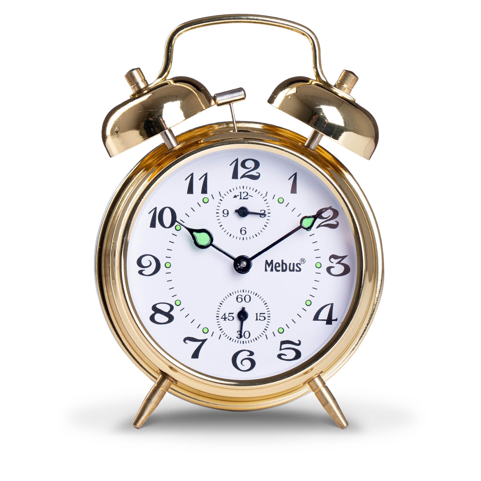 Mechanical elevator alarm clock with classic bell ringing, light pointers — more retro is not possible/Color: Gold