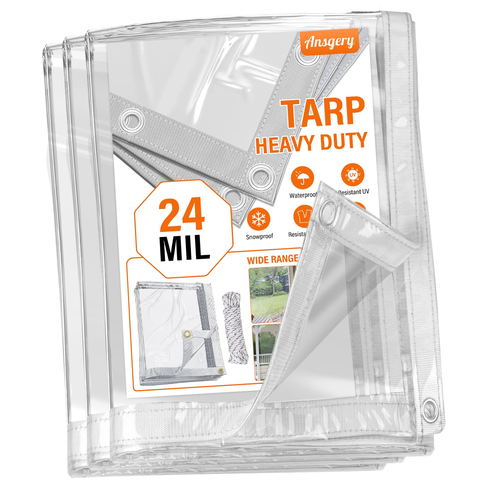 Photo 1 of 24 Mil Clear Tarp,8x20 FT Clear Tarps Heavy Duty Waterproof,Tear-Resistant,Anti-UV,Cold Weather Resistan,PVC Clear Vinyl Tarps with Grommets for Covering Patio Henhouse Porch Canopy Plant Camping