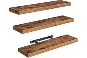 RALGEND Floating Shelves for Wall, 1.5" Thick Wall Shelf Set of 3 with Invisible Brackets, 23.6L x 7.9W Hanging Shelves Farmhouse Home Decor for Bathroom, Living Room, Bedroom, Rustic Brown 6301BJP3BF