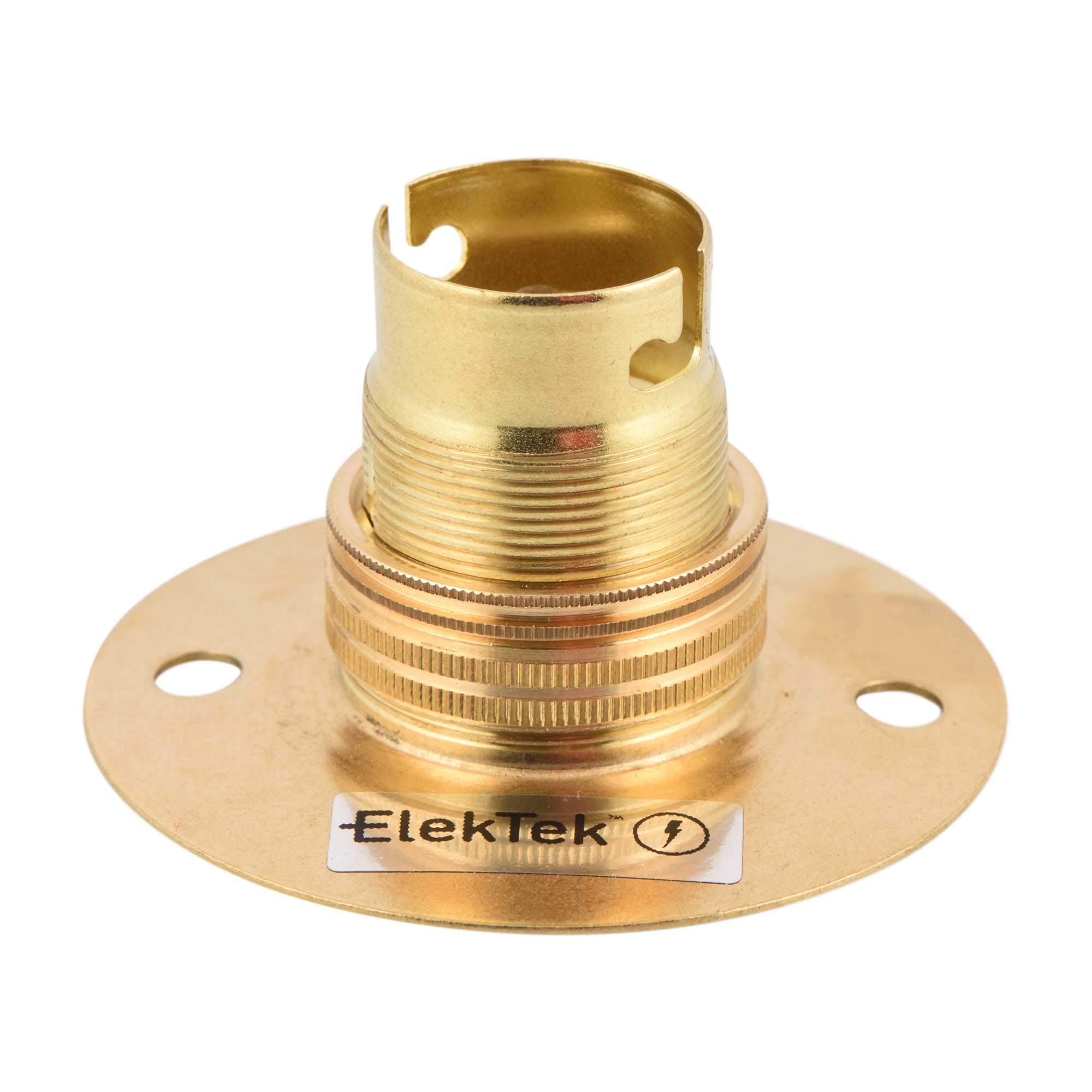 ElekTek Lamp Holder Fixed Batten BC B22 with Shade Ring - Brass