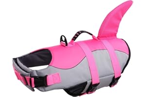 Queenmore Dog Life Jacket Ripstop Shark Dog Safety Vest Adjustable Preserver with High Buoyancy and Durable Rescue Handle for Small,Medium,Large Dogs, Pink Shark X-Large