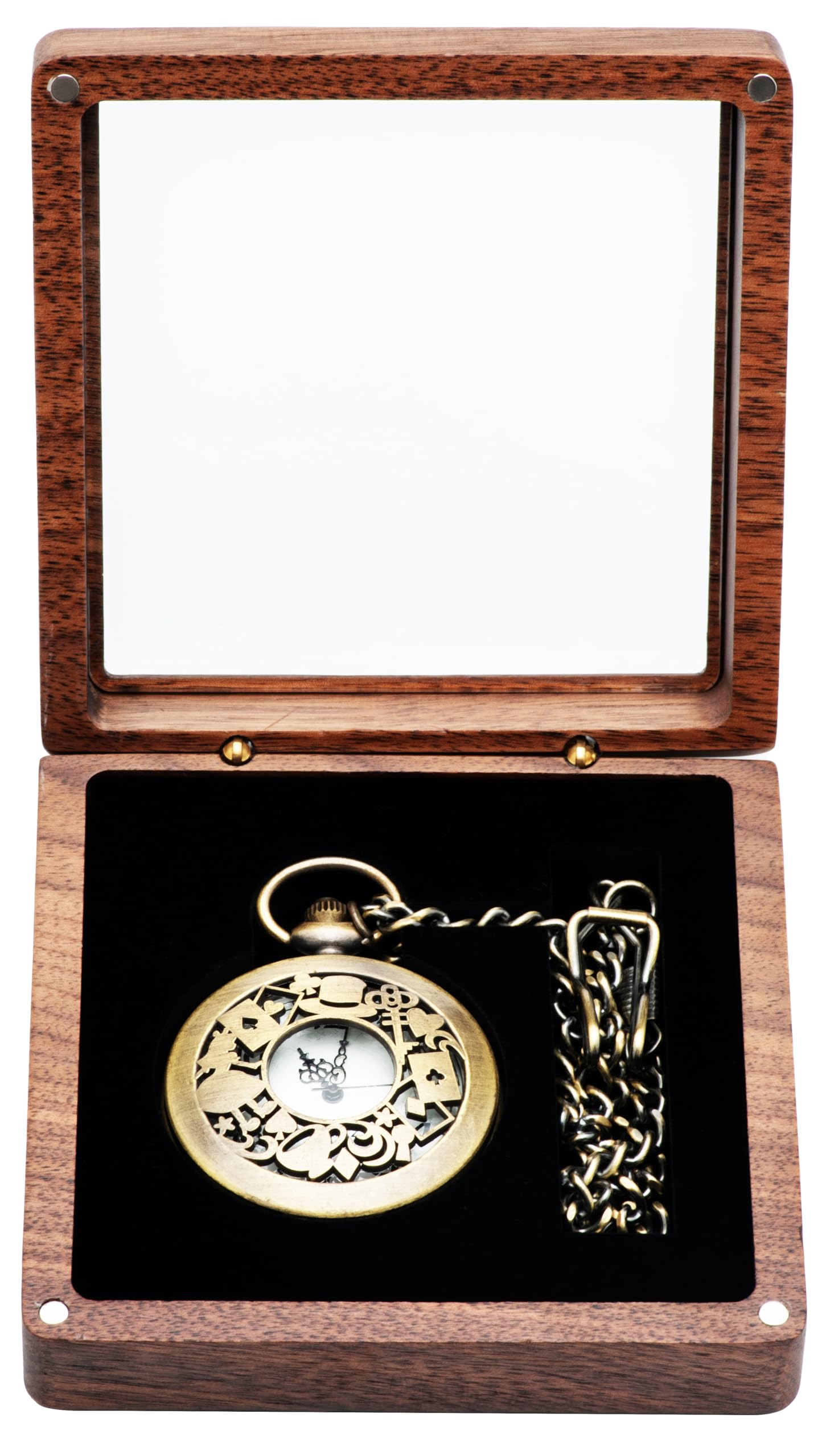 COSISO COSISO Walnut Wood Pocket Watch Box with Clear Acrylic Lid Portable Single Pocket Watch Display Storage Travel Case Organizer for Men Women (Contain Chain Clamp Slot)