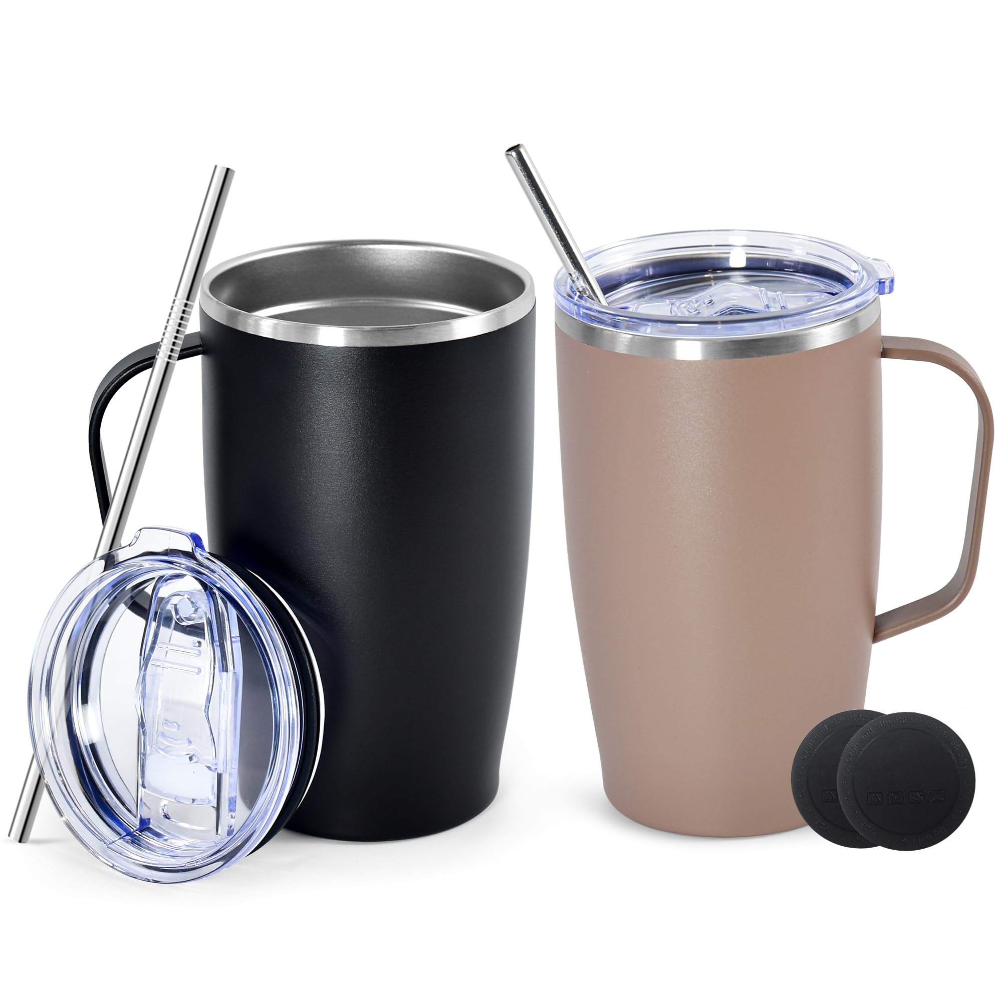 Photo 1 of *MINOR DAMAGE - USED*
Icesip 16oz Insulated Coffee Mug with Lid, 2Pack Stainless Steel Tumbler with Handle, Double Wall Vacuum Travel Coffee Mug with Handle for Working Travel Driving, Black&Moca
