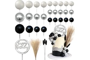 KEEPARTY Colorful Balls Cake Topper Mini Balloons Cupcake Topper Foam Cake Balls Artificial Dried Flowers Cake Decorations for Wedding Anniversary Baby Shower Birthday Party Supplies (Black Silver Grey)