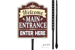 Smeryl Welcome Main Entrance Enter Here Sign with 34.6" Stake for Lawn, 12" x 10" Main Entrance Sign, Rust-Free Aluminum, Wea