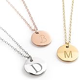 Petite Boutique Personalized Disk Necklace Initial 16K Plated Gold Rose Gold Silver Valentine's Day Wedding Birthday Bridesmaid Gift