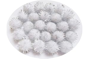 YYCRAFT 200pcs Glitter Tinsel Pom Poms Sparkle Balls for DIY Craft/Party Decoration/Cat Toys(20mm,White/Silver)