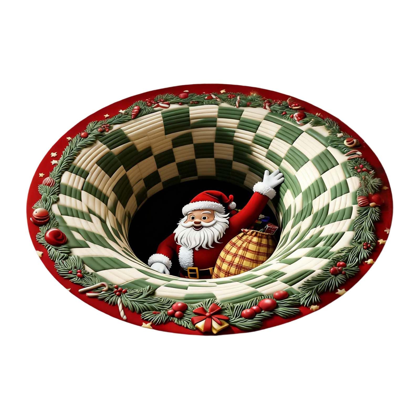Round Christmas Rug,3D Design Santa Shape,Secure Floor Mat for Entryway Living Room Bedroom,Seasonal Decorations with Strong Fabric (Santa, 15.75in)