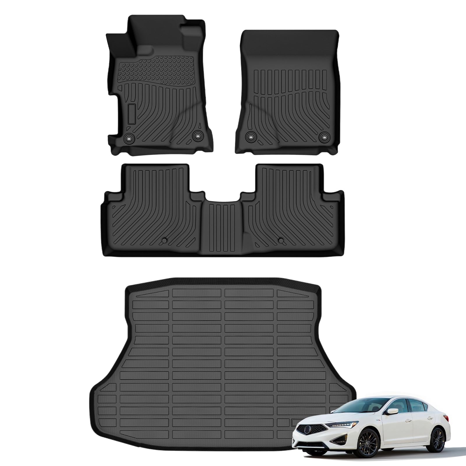 AZYT Floor Mats & Cargo Liner for Acura ILX 2013-2022, All Weather Automotive TPE Floor Liners Set Anti-Slip Waterproof Accessories (Car Mats+Trunk Mat) Black Image