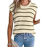 EVALESS Short Sleeve Sweaters for Women Trendy Crewneck Striped Knit Tops 2026 Spring Summer Outfits Cap Sleeve Sweater Vest