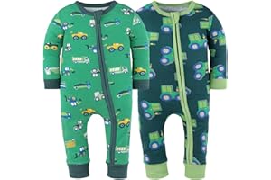 The Peanutshell 2-Pack Sleep and Play Baby Boy Clothes, Soft Cotton Footless Pajamas, Trucks & Tractors