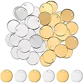 40PCS Metal Tags, 0.59 x 0.59 Stainless Steel Metal Tags for Engraving with Hole, Round Stamping Blanks for Engraving Bracelet Necklace Dog Tag(Silver, Gold)