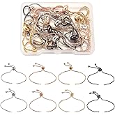 KISSITTY 16pcs/Box Brass Slider Bracelets Making Chains Rack Plating Environmental Brass Chain with Rhinestone Adjustable Bracelets Chains for Bracelet Jewelry Making
