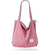 KALIDI Women Corduroy Tote Bag Zipper Casual Tote's Handbag Big Capacity Shoulder Bag with Pockets