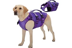 Kuoser Dog Life Jacket, High Flotation Dog Life Vest for Swimming Boating, Adjustable Ripstop Pet Lifesaver for Small Medium and Large Dogs, Reflective Safety Puppy Swimming Vest with Rescue Handle
