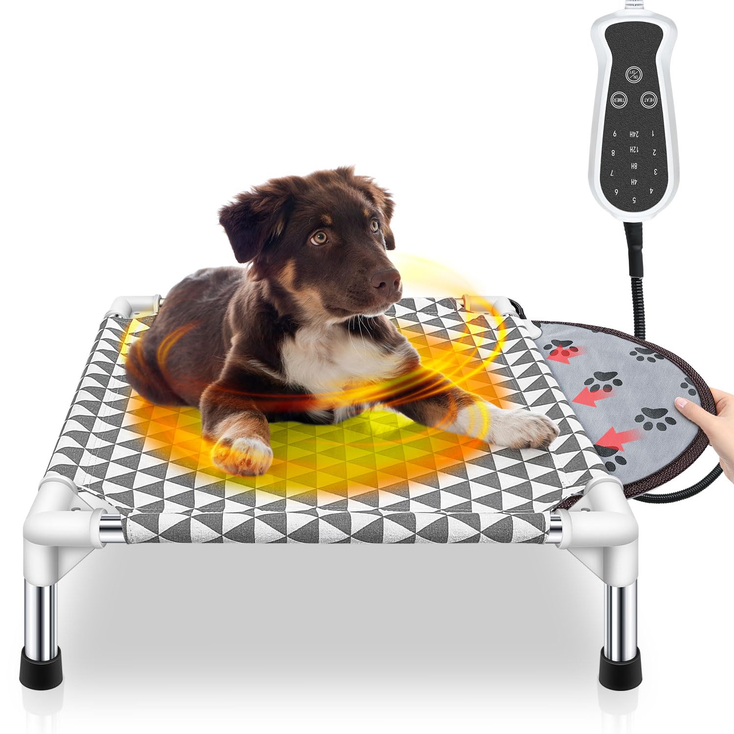 View of Kuntrust Elevated Outdoor Dog Bed with Heating Pad, Dog Crate Bed ...