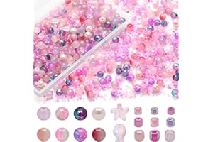 RIRED 27 760pcs Mixed Craft Beads Jewelry Making Kit, Pink Glass Beads Bracelet Making Kit, 8MM Round Assorted Cystal Beads with Seed Beads for DIY Working