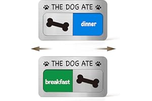 ELITESIGN Dog Feeding Reminder Sign with Magnet, Pet Feeding Tracker with The Dog Ate, Acrylic Dog Paw 2 Area Feed Sign with Breakfast and Dinner for Fridge, Brushed Silver with 2 Stickers, 4.7" x 2.7"