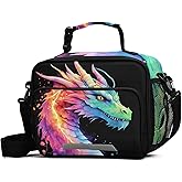 BOENLE Lightning Dragon Watercolor Lunch Box for Boys Girls Insulated Lunch Bag Kids Cooler Tote Shoulder Strap Reusable School Picnic Travel Office