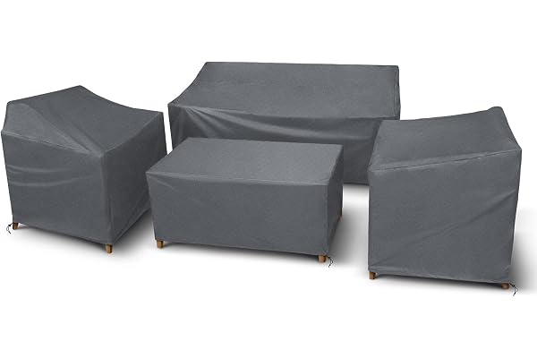 STARTWO Patio Furniture Covers 4 Piece Set, Heavy Duty Waterproof Outdoor Furniture Cover, Windproof with Buckle Strap, Grey