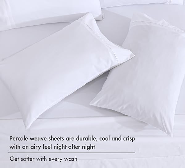 RUVANTI 100% COTTON PERCALE SHEETS, QUEEN SIZE, 6 PIECE SET, BRIGHT WHITE