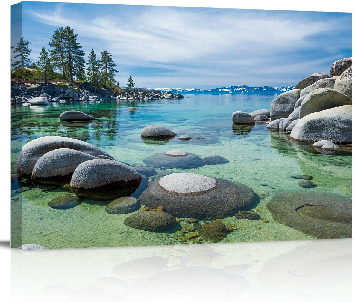 Paintings - zzsunfeel Canvas Oil Painting Lake Tahoe Landscape Wall Art Turquoise Picture Prints for Living Room Home Decor, Ready to Hang - 20x24 inches