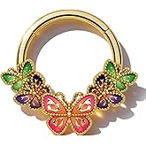Agrewd Colorful Butterfly Septum Rings, 16G Gold Septum Jewelry, Indian Helix Daith Earrings for Women,Surgical Steel Daith Piercing Jewelry