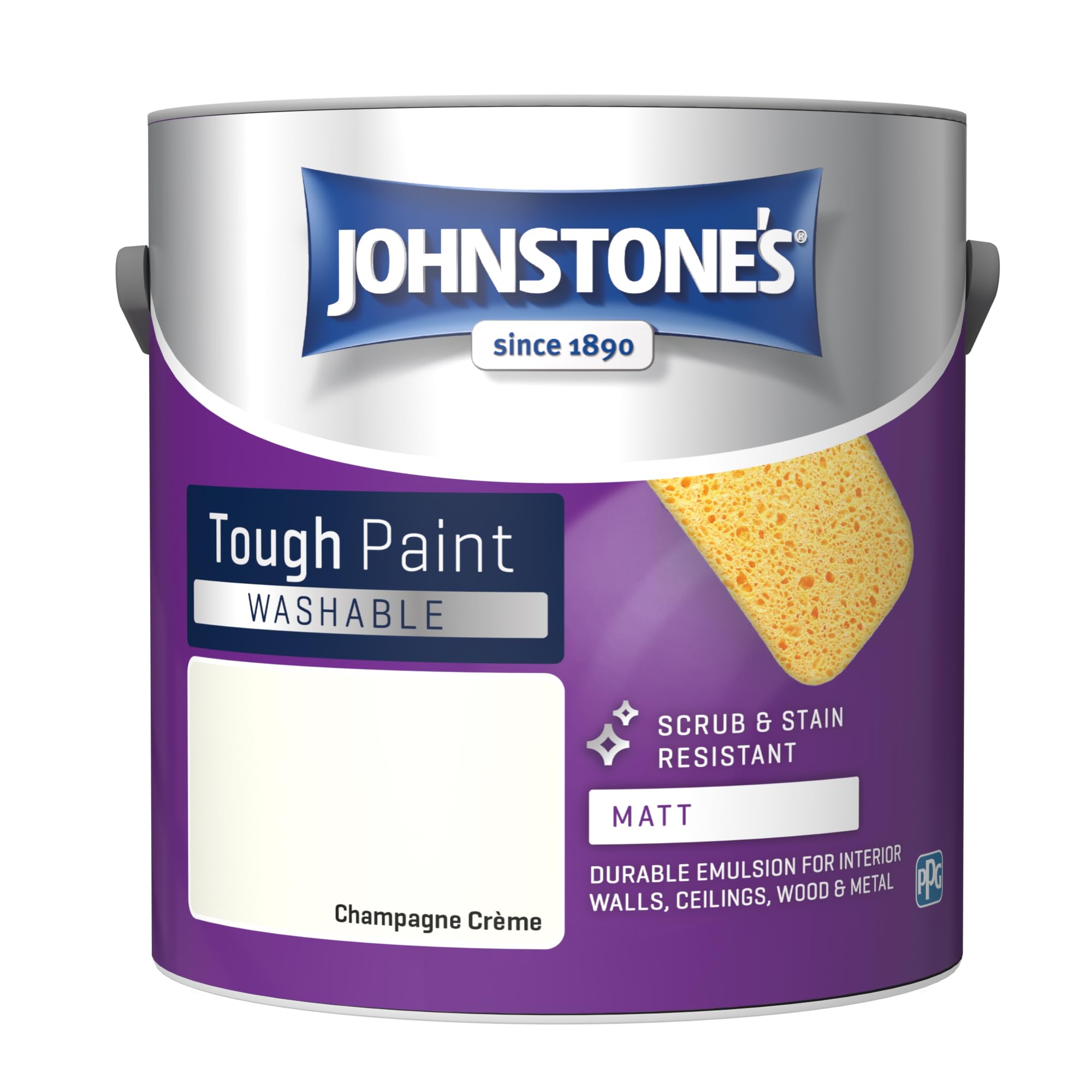 Johnstone's - Washable Paint - Champagne Crème - Matt Finish - Emulsion Paint - Highly Durable - Stain Resistant - Non Toxic & Low Odour - 12m2 Coverage per Litre - 2.5L