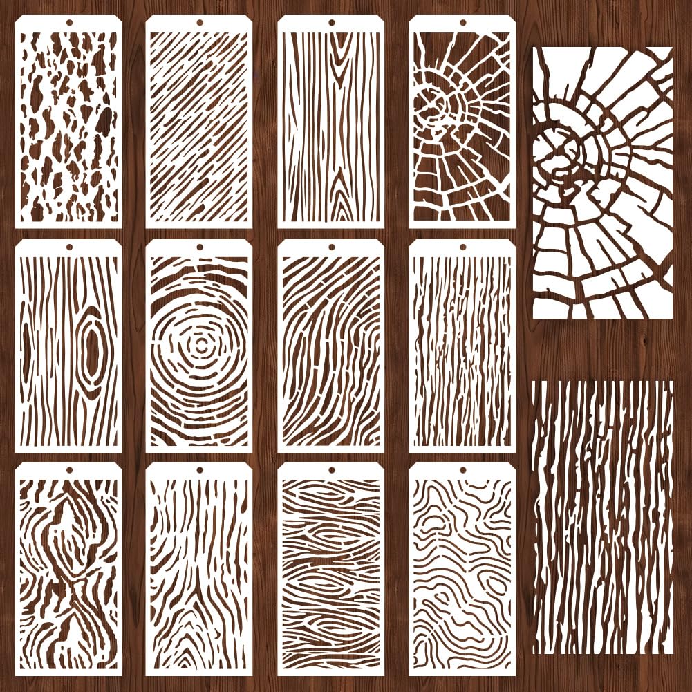 Photo 1 of GOMAKERER 12 Pcs Decorative Painting Templates, 12 Styles Mixed Abstract Wooden Texture Mixed Crackle Painting Stencils Reusable Art Drawing Templates for Painting on Wall Wood Home Decor