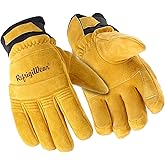RefrigiWear Stretch Knuckle Insulated Leather Work Gloves - Warm Waterproof Grip Gloves