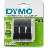 DYMO 3D Plastic Embossing Labels for Embossing Label Makers, White Print on Black, 3/8'' x 9.8', 3-roll Pack (1741670)