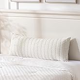 Fancy Homi Cream Boho Long Body Lumbar Decorative Throw Pillow Cover 20x54 Inch for Bed Couch Bedroom Bench, Soft Corduroy Rectangle Solid Pillow Case 50x137 cm, Rustic Farmhouse Room Decor