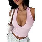 YFANG Women's Sexy Halter Deep V Neck Crop Tank Top Backless Sleeveless Slim Fitted Going Out Summer Top