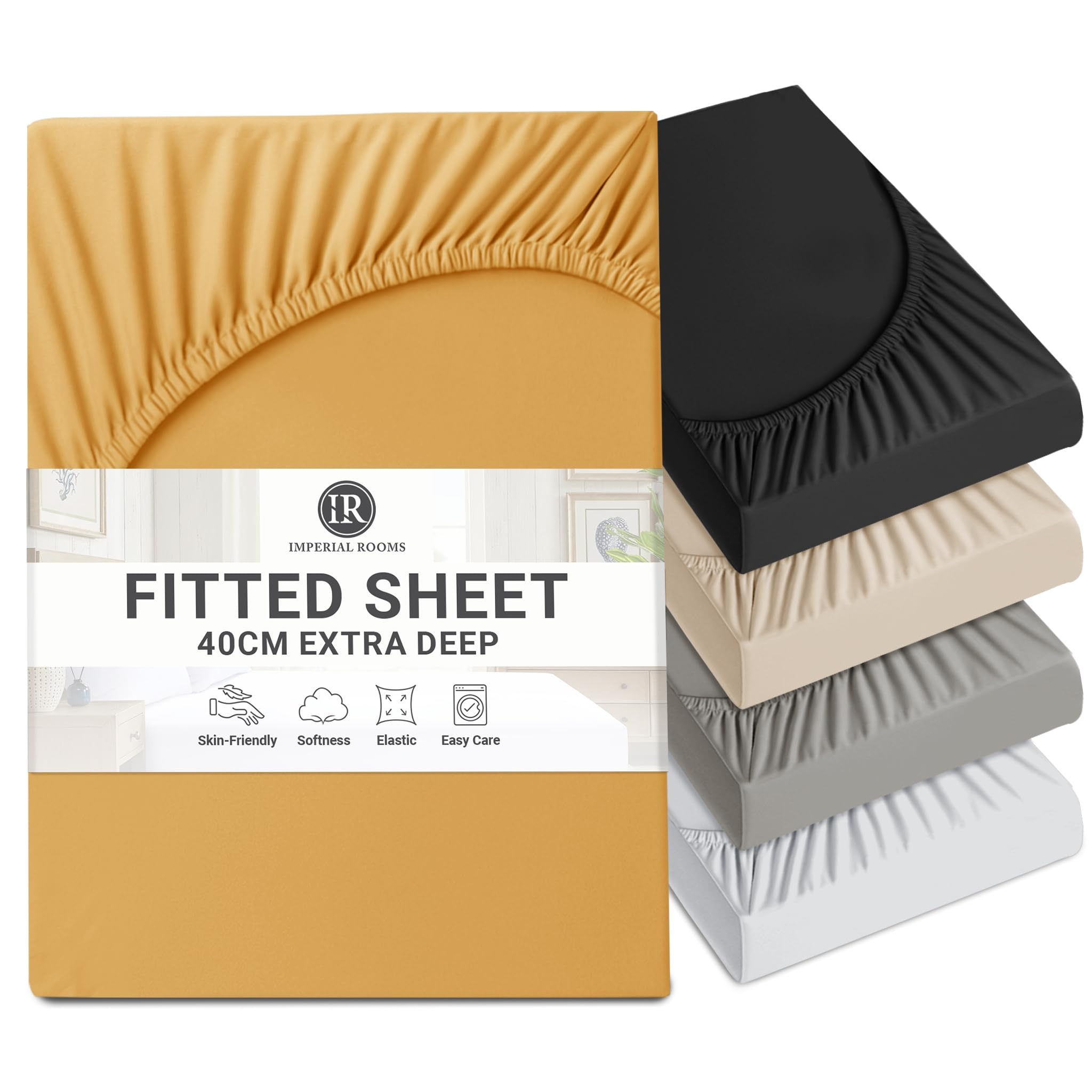 Imperial Rooms Fitted Sheet 40 Cm - Brushed Microfiber Single Sheet Extra Deep Easy Care Soft Fitted Bed Sheets - Shrinkage and Fade Resistant (Ochre)