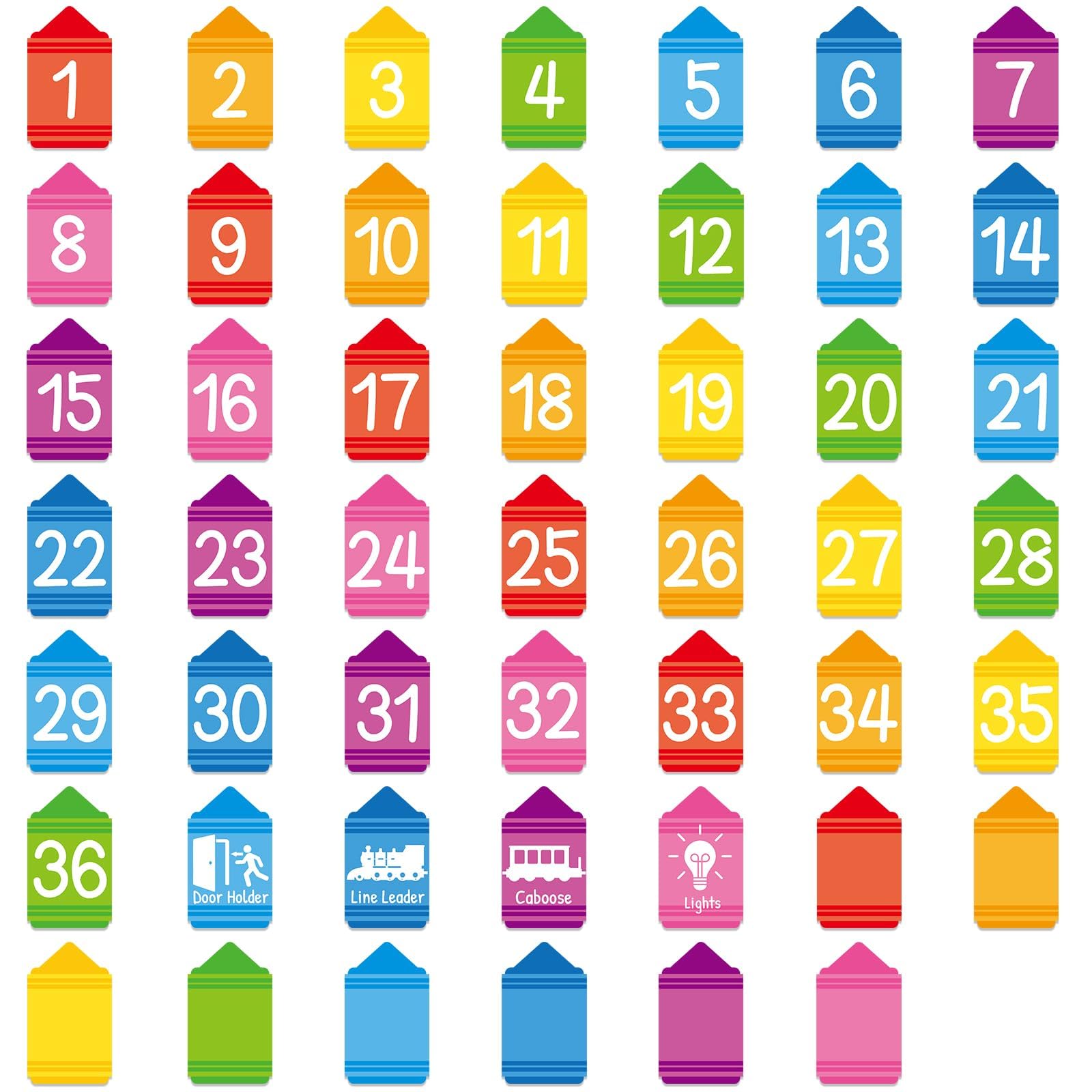 Photo 1 of 48Pcs Floor Stickers for Classroom Decorations Colorful Crayon Number Line Up Spots Stickers with Numbers 1-36 Crayon Shaped Decals Sitting Dots for Teachers Students Kindergarten Preschool Supplies