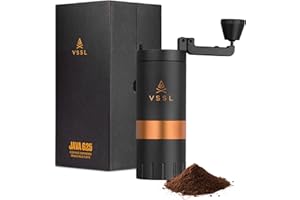 VSSL Java G25 Manual Coffee Grinder | Coffee for Camping | Bean Grinder | Travel Pour Over | Stainless Steel Conical Burr | ~ 25 Gram Capacity | Extendable Grind Handle | 50 Grind Settings | Carbon