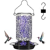 Glass Hummingbird Feeder,Purple Hummingbird Feeders for Outdoors Hanging, 19 Ounces, Mosaic Bottle Easy to Clean, 5 Feeding Ports, Ant Moat Included